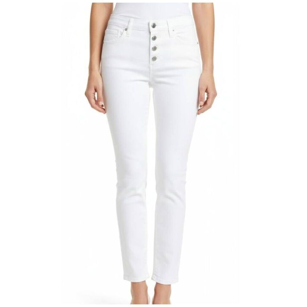 Madewell Women's White Cotton/Poly/Spandex Button Fly Curvy High Rise Skinny Cro